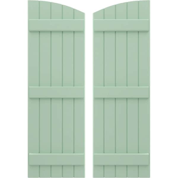 Ekena Millwork Americraft 5-Board (3 Batten) Wood Joined Board-n-Batten Shutters w/Ellipt Top, ARW401BE518X77SGH, PR ARW401BE518X77SGH - main